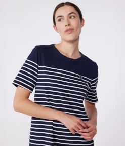Petit Bateau Kleider, Hosen*Langes Damen-Kleid aus Baumwolle mit Streifen blau SMOKING/weiss MARSHMALLOW
