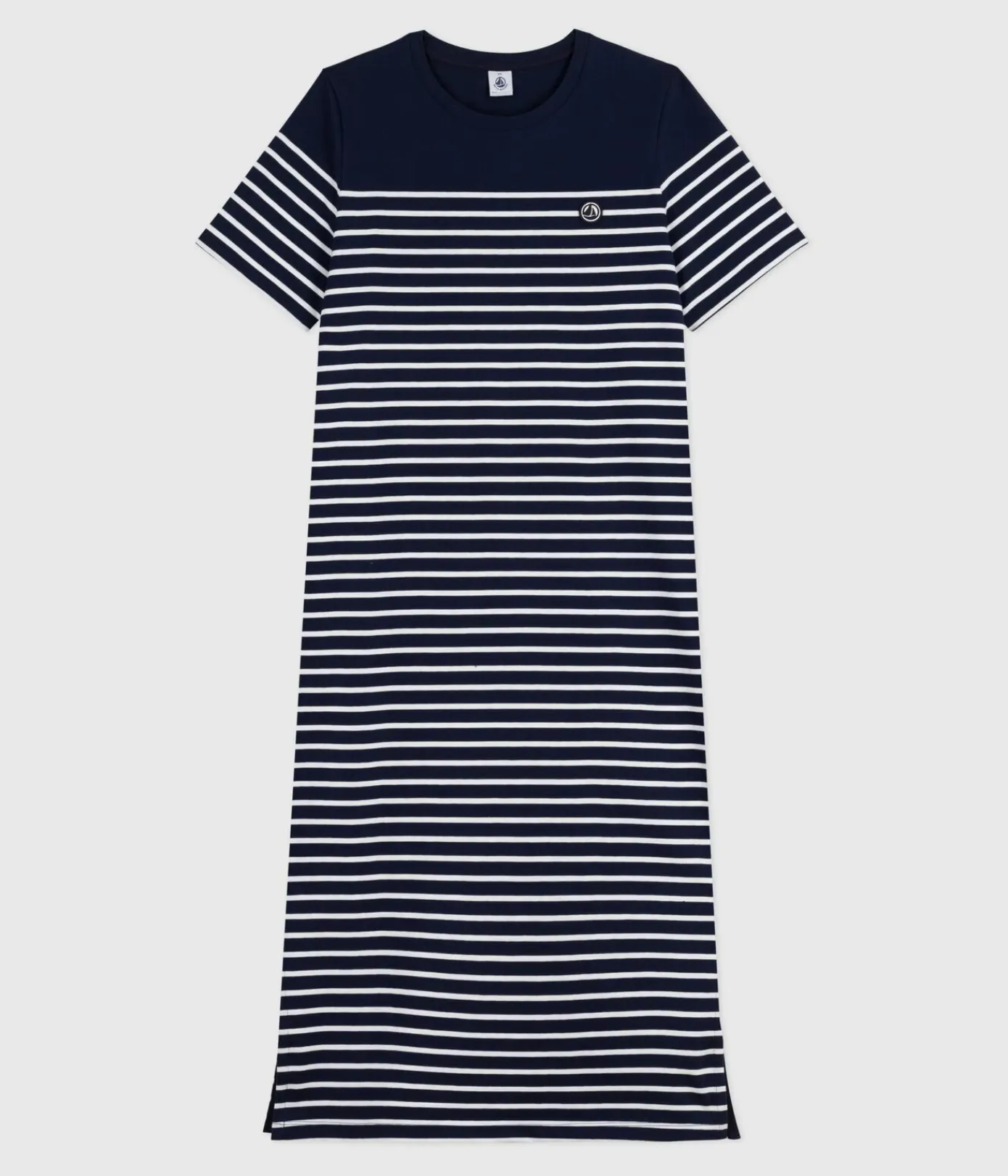 Petit Bateau Kleider, Hosen*Langes Damen-Kleid aus Baumwolle mit Streifen blau SMOKING/weiss MARSHMALLOW