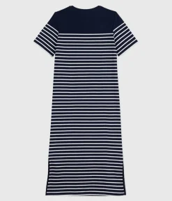 Petit Bateau Kleider, Hosen*Langes Damen-Kleid aus Baumwolle mit Streifen blau SMOKING/weiss MARSHMALLOW