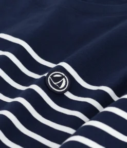 Petit Bateau Kleider, Hosen*Langes Damen-Kleid aus Baumwolle mit Streifen blau SMOKING/weiss MARSHMALLOW