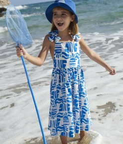 Petit Bateau Kleider, Röcke*Langes Kinder-Trägerkleid aus bedruckter Baumwolle blau MARSHMALLOW/ PORCELANA