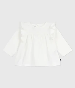 Petit Bateau T-Shirts, Oberteile*Langärmelige Baby-Bluse aus einfarbiger Baumwolle weiss MARSHMALLOW