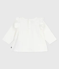Petit Bateau T-Shirts, Oberteile*Langärmelige Baby-Bluse aus einfarbiger Baumwolle weiss MARSHMALLOW