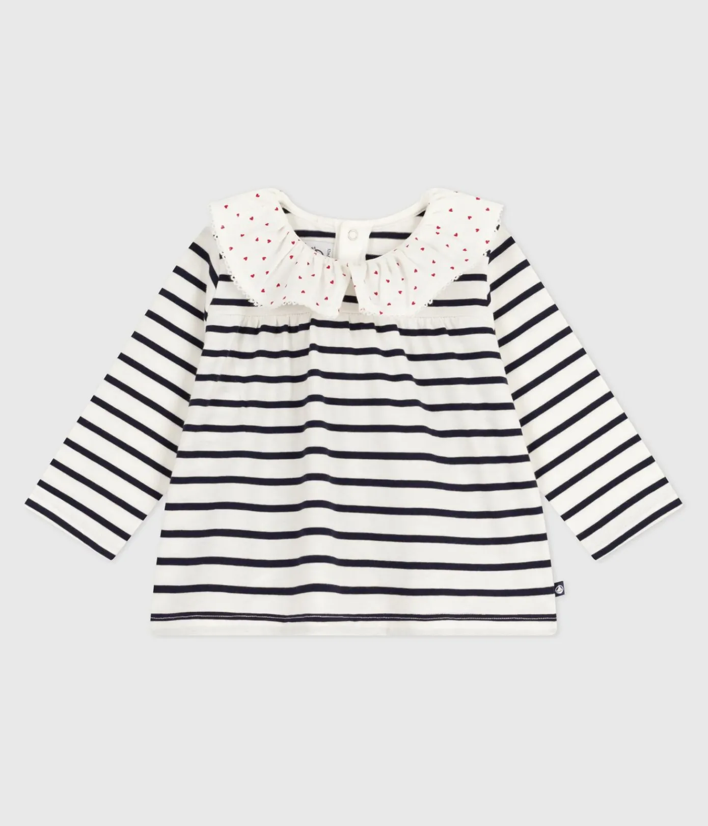 Petit Bateau T-Shirts, Oberteile*Langärmelige Baby-Bluse aus Baumwolle mit Matrosenstreifen und Herz-Kragen weiss MARSHMALLOW/blau SMOKING