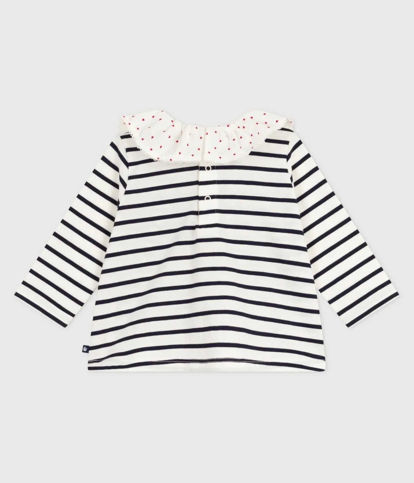 Petit Bateau T-Shirts, Oberteile*Langärmelige Baby-Bluse aus Baumwolle mit Matrosenstreifen und Herz-Kragen weiss MARSHMALLOW/blau SMOKING