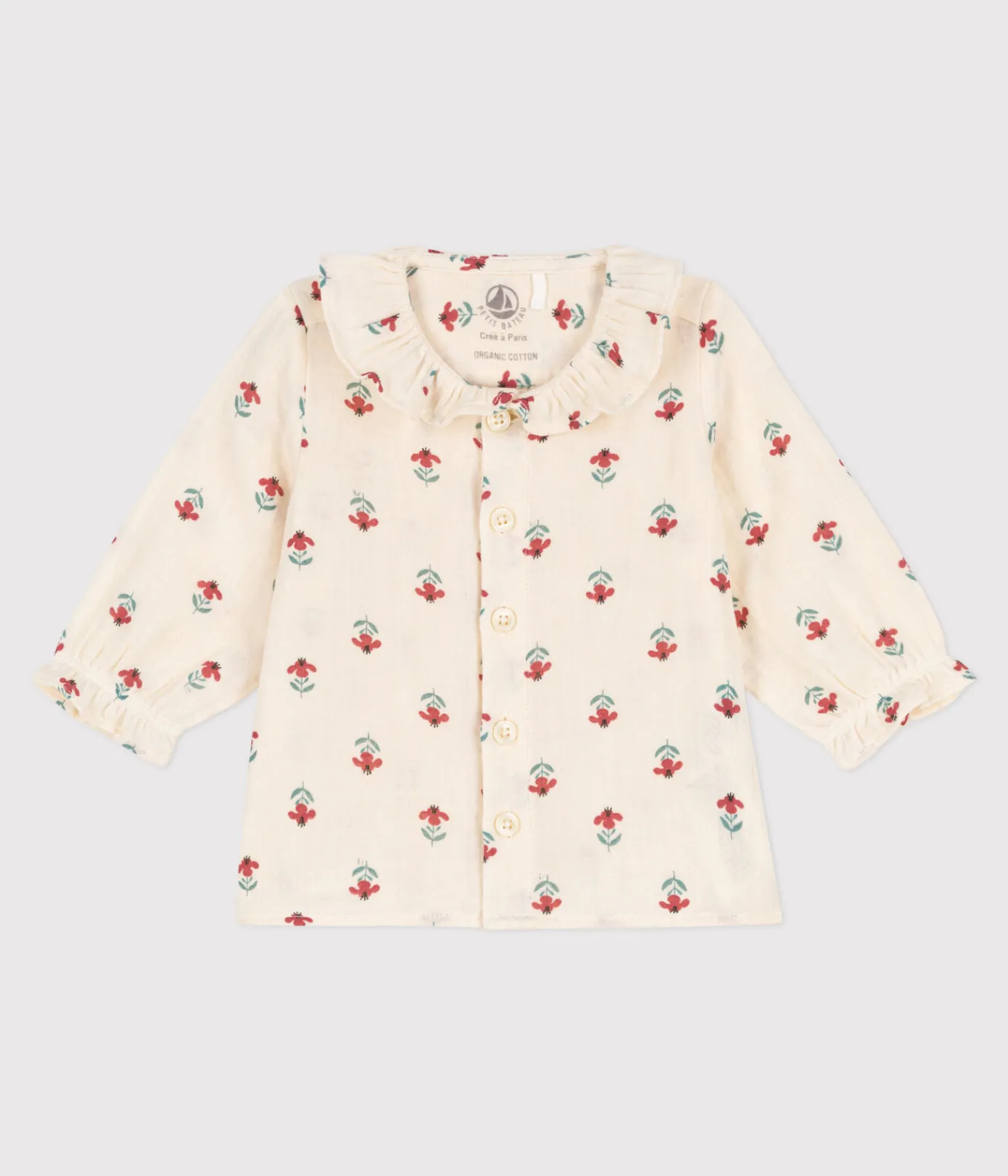 Petit Bateau T-Shirts, Oberteile|Newborn*Langärmelige Babybluse aus Musselin-Stoff weiss AVALANCHE/ MULTICO