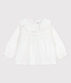 Petit Bateau T-Shirts, Oberteile*Langärmelige Baby-Bluse aus Baumwoll-Popeline mit Kragen und Stickereien weiss ECUME
