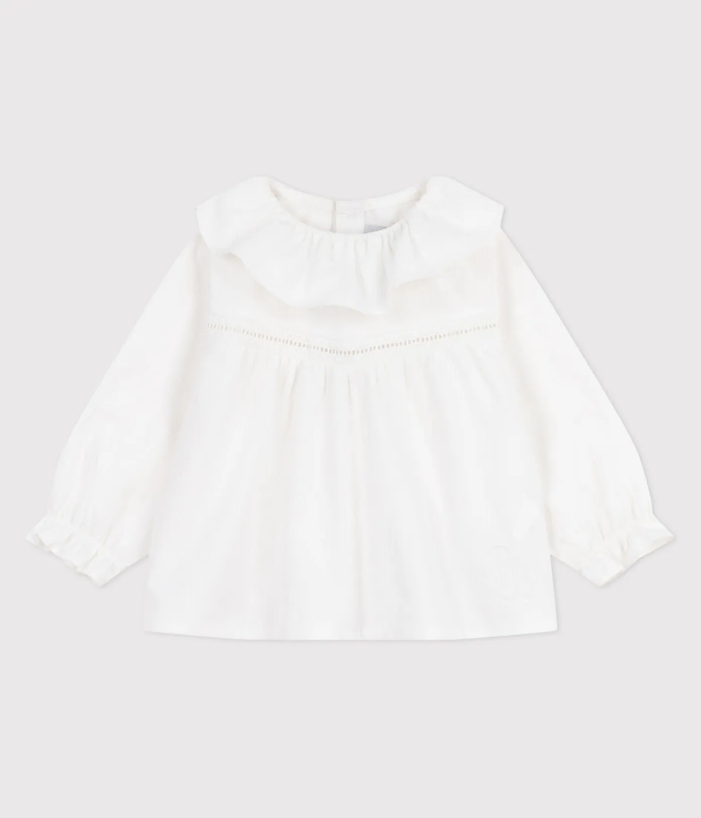 Petit Bateau T-Shirts, Oberteile*Langärmelige Baby-Bluse aus Baumwoll-Popeline mit Kragen und Stickereien weiss ECUME