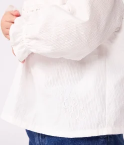 Petit Bateau T-Shirts, Oberteile*Langärmelige Baby-Bluse aus Baumwoll-Popeline mit Kragen und Stickereien weiss ECUME