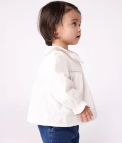 Petit Bateau T-Shirts, Oberteile*Langärmelige Baby-Bluse aus Baumwoll-Popeline mit Kragen und Stickereien weiss ECUME