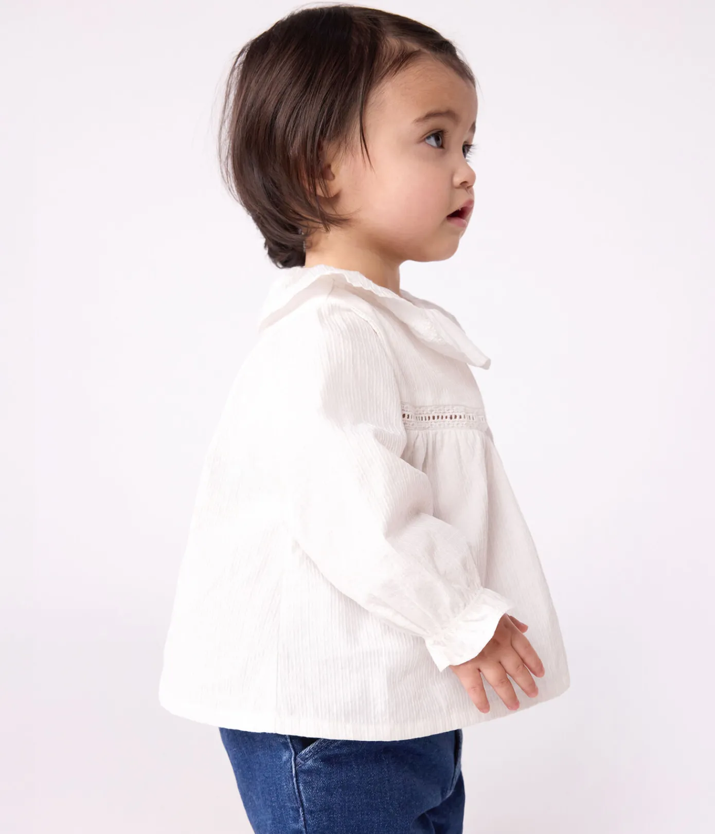 Petit Bateau T-Shirts, Oberteile*Langärmelige Baby-Bluse aus Baumwoll-Popeline mit Kragen und Stickereien weiss ECUME