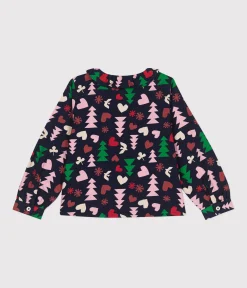 Petit Bateau T-Shirts, Tops, Oberteile*Langärmelige Kinder-Bluse aus Flanell für Mädchen blau SMOKING/weiss MULTICO