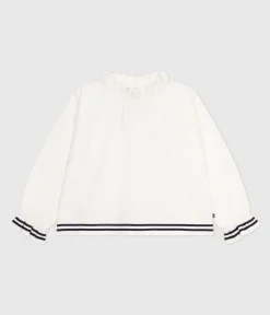 Petit Bateau T-Shirts, Tops, Oberteile*Langärmelige Kinder-Bluse aus einfarbigem Baumwoll-Popeline weiss ECUME