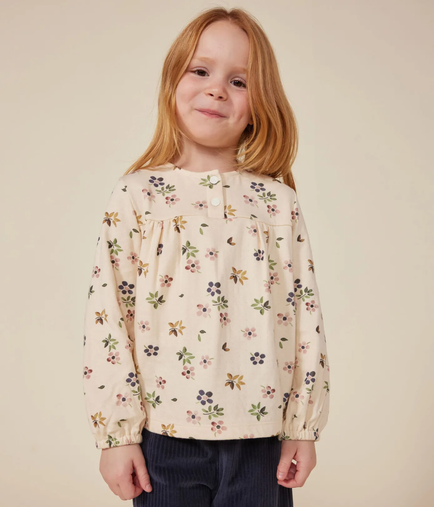Petit Bateau T-Shirts, Tops, Oberteile*Langärmelige Kinder-Bluse aus Doppeljersey für Mädchen weiss AVALANCHE/ MULTICO