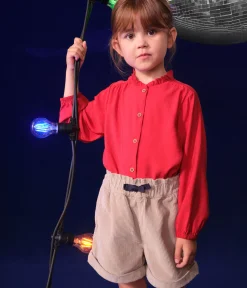 Petit Bateau T-Shirts, Tops, Oberteile*Langärmelige Kinder-Bluse aus Leinenstoff für Mädchen ROT AURORA