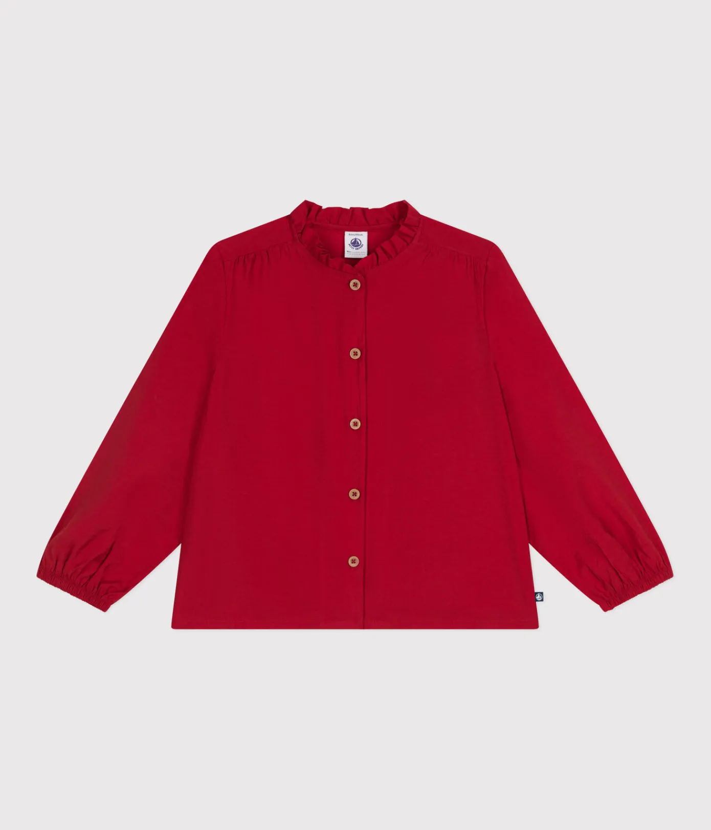 Petit Bateau T-Shirts, Tops, Oberteile*Langärmelige Kinder-Bluse aus Leinenstoff für Mädchen ROT AURORA