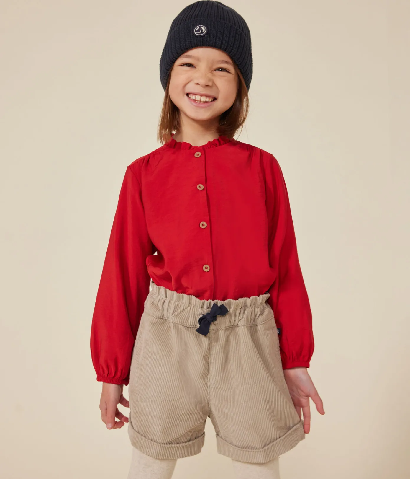 Petit Bateau T-Shirts, Tops, Oberteile*Langärmelige Kinder-Bluse aus Leinenstoff für Mädchen ROT AURORA
