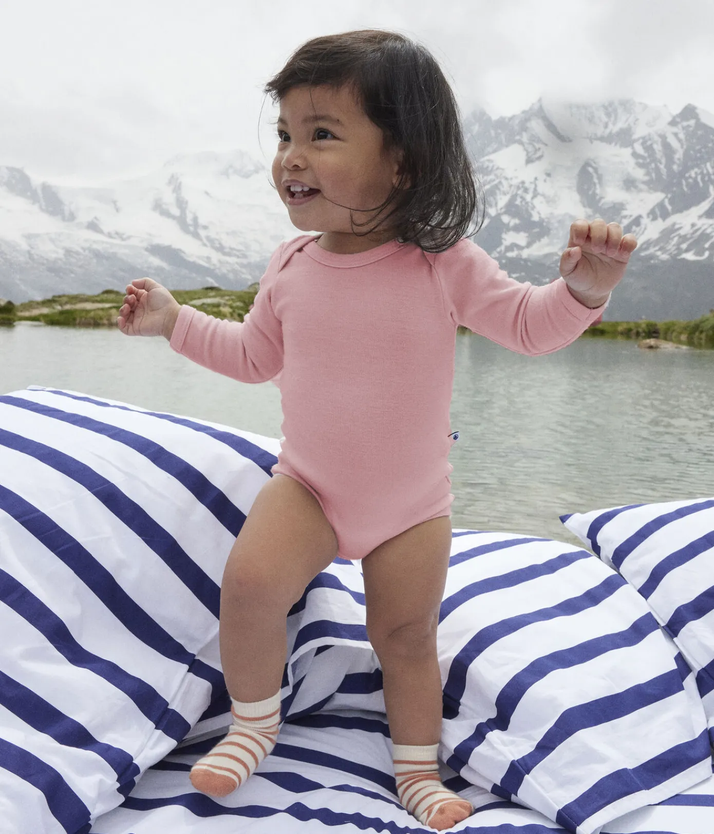 Petit Bateau Bodys*Langärmeliger Baby-Body aus Wolle und Baumwolle rosa SALINE