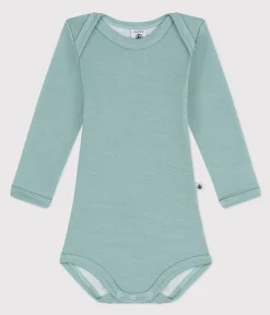 Petit Bateau Bodys*Langärmeliger Baby-Body aus Wolle und Baumwolle grün PAUL