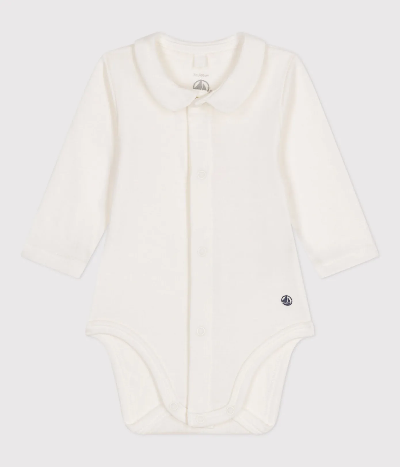 Petit Bateau T-Shirts, Oberteile|Newborn*Langärmeliger Baby-Body aus Baumwolle mit Kragen weiss MARSHMALLOW