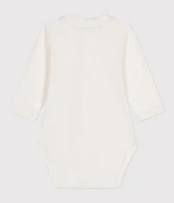 Petit Bateau T-Shirts, Oberteile|Newborn*Langärmeliger Baby-Body aus Baumwolle mit Kragen weiss MARSHMALLOW
