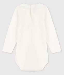 Petit Bateau T-Shirts, Oberteile*Langärmeliger Baby-Body aus Baumwolle mit Rüschenkragen weiss MARSHMALLOW