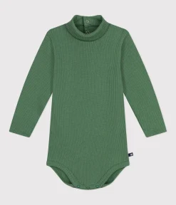 Petit Bateau T-Shirts, Oberteile*Langärmeliger Body mit Rollkragen aus Baumwolle für Babys grün PALMERAIE