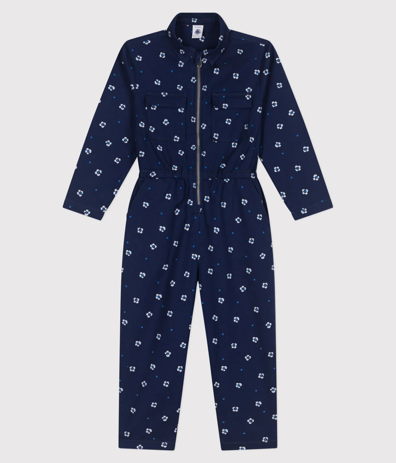 Petit Bateau Shorts, Hosen, Leggings*Langärmeliger Kinder-Overall aus Baumwolle mit Blumenmuster blau MEDIEVAL/weiss MARSHMALLOW