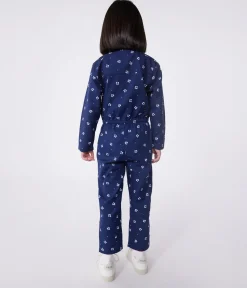 Petit Bateau Shorts, Hosen, Leggings*Langärmeliger Kinder-Overall aus Baumwolle mit Blumenmuster blau MEDIEVAL/weiss MARSHMALLOW