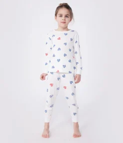 Petit Bateau Schlafanzüge, Pyjamas|Schlafanzüge, Nachthemden*Langärmeliger Kinder-Pyjama aus Baumwolle mit Herz-Motiv weiss MARSHMALLOW/weiss MULTICO