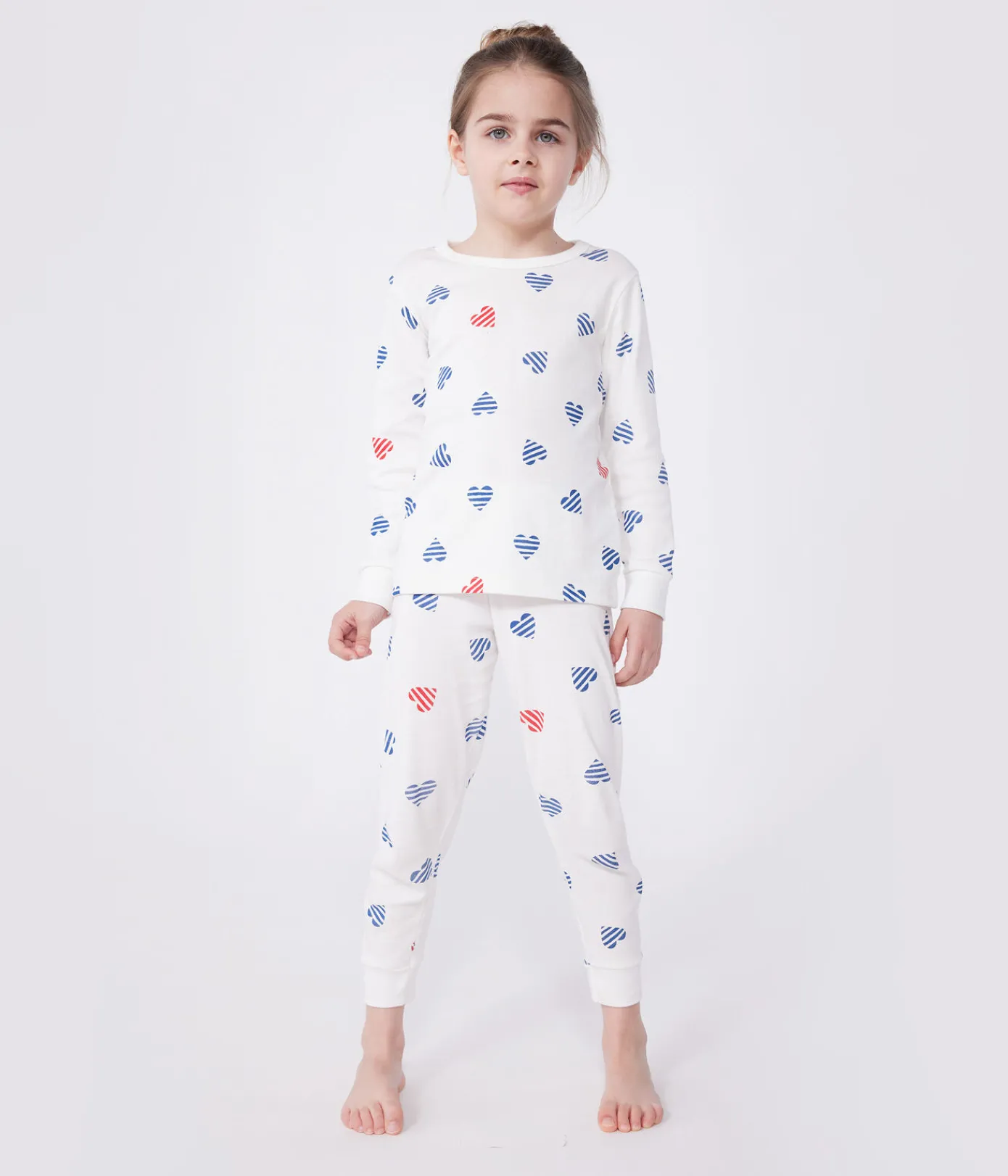 Petit Bateau Schlafanzüge, Pyjamas|Schlafanzüge, Nachthemden*Langärmeliger Kinder-Pyjama aus Baumwolle mit Herz-Motiv weiss MARSHMALLOW/weiss MULTICO