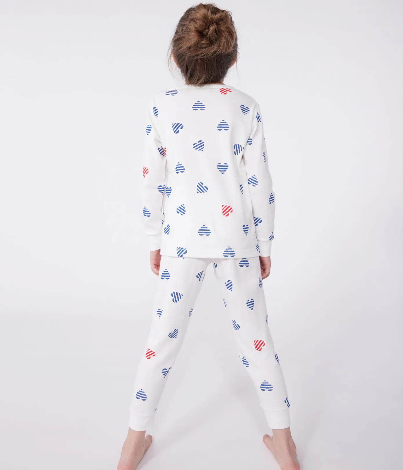 Petit Bateau Schlafanzüge, Pyjamas|Schlafanzüge, Nachthemden*Langärmeliger Kinder-Pyjama aus Baumwolle mit Herz-Motiv weiss MARSHMALLOW/weiss MULTICO