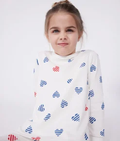 Petit Bateau Schlafanzüge, Pyjamas|Schlafanzüge, Nachthemden*Langärmeliger Kinder-Pyjama aus Baumwolle mit Herz-Motiv weiss MARSHMALLOW/weiss MULTICO