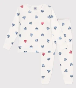 Petit Bateau Schlafanzüge, Pyjamas|Schlafanzüge, Nachthemden*Langärmeliger Kinder-Pyjama aus Baumwolle mit Herz-Motiv weiss MARSHMALLOW/weiss MULTICO