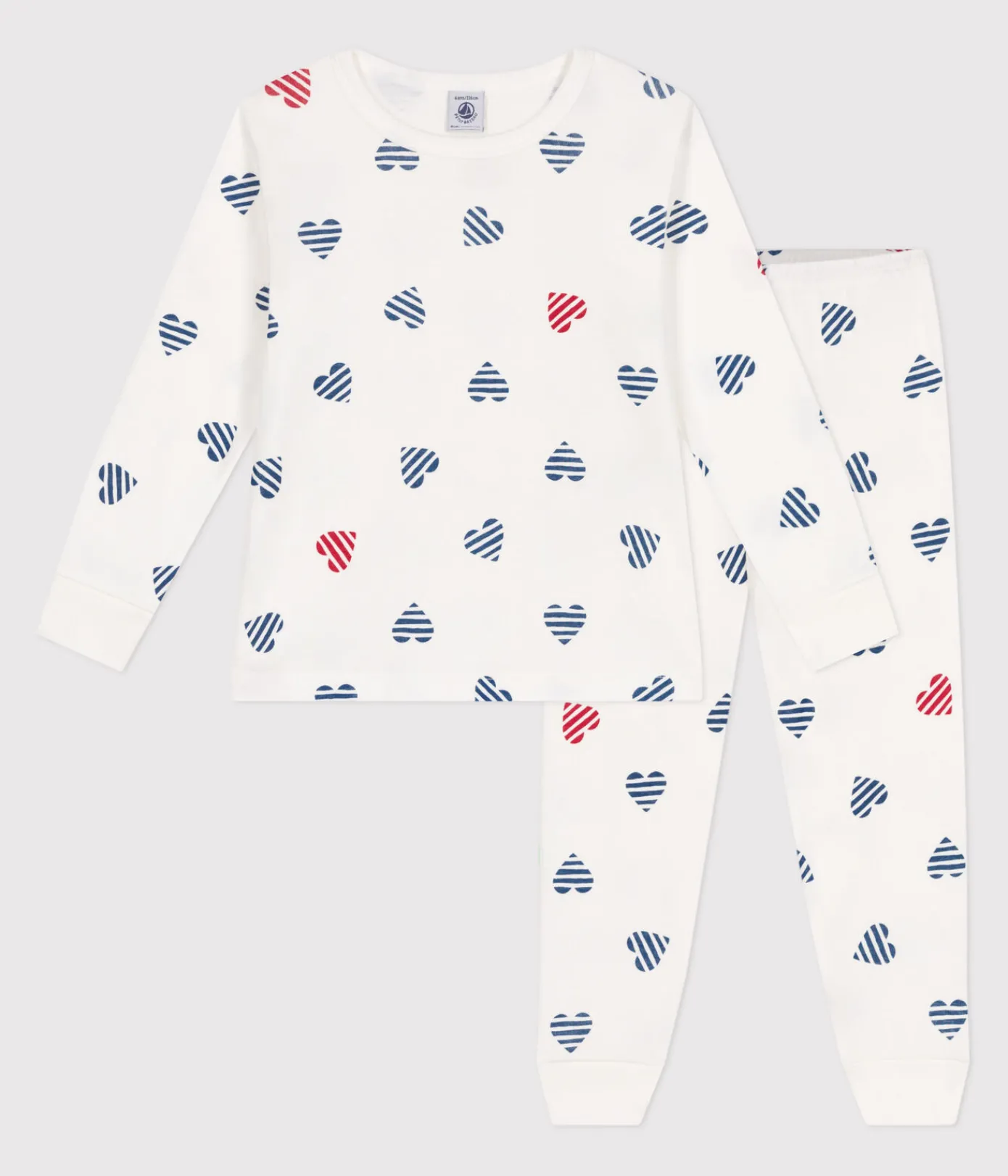 Petit Bateau Schlafanzüge, Pyjamas|Schlafanzüge, Nachthemden*Langärmeliger Kinder-Pyjama aus Baumwolle mit Herz-Motiv weiss MARSHMALLOW/weiss MULTICO