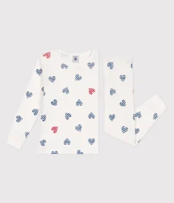 Petit Bateau Schlafanzüge, Pyjamas|Schlafanzüge, Nachthemden*Langärmeliger Kinder-Pyjama aus Baumwolle mit Herz-Motiv weiss MARSHMALLOW/weiss MULTICO