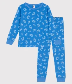 Petit Bateau Schlafanzüge, Pyjamas*Langärmeliger Kinder-Pyjama aus Baumwolle mit Minibus-Motiv blau BRASIER/grau MARSHMALLOW