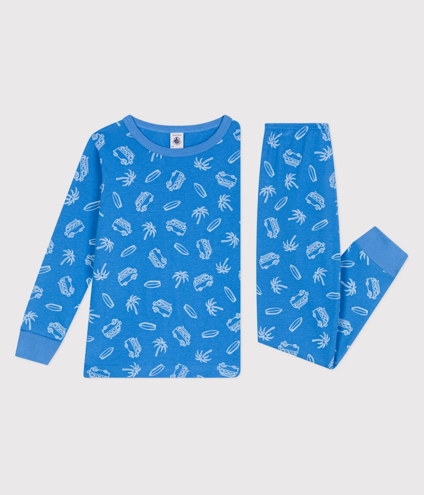 Petit Bateau Schlafanzüge, Pyjamas*Langärmeliger Kinder-Pyjama aus Baumwolle mit Minibus-Motiv blau BRASIER/grau MARSHMALLOW