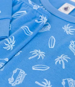 Petit Bateau Schlafanzüge, Pyjamas*Langärmeliger Kinder-Pyjama aus Baumwolle mit Minibus-Motiv blau BRASIER/grau MARSHMALLOW