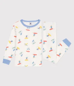Petit Bateau Schlafanzüge, Pyjamas*Langärmeliger Kinder-Pyjama aus Baumwolle mit Surf-Motiven weiss MARSHMALLOW/weiss MULTICO