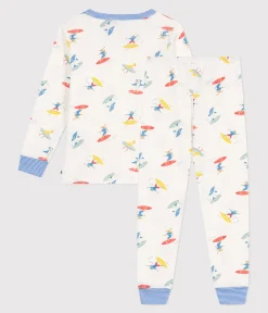 Petit Bateau Schlafanzüge, Pyjamas*Langärmeliger Kinder-Pyjama aus Baumwolle mit Surf-Motiven weiss MARSHMALLOW/weiss MULTICO