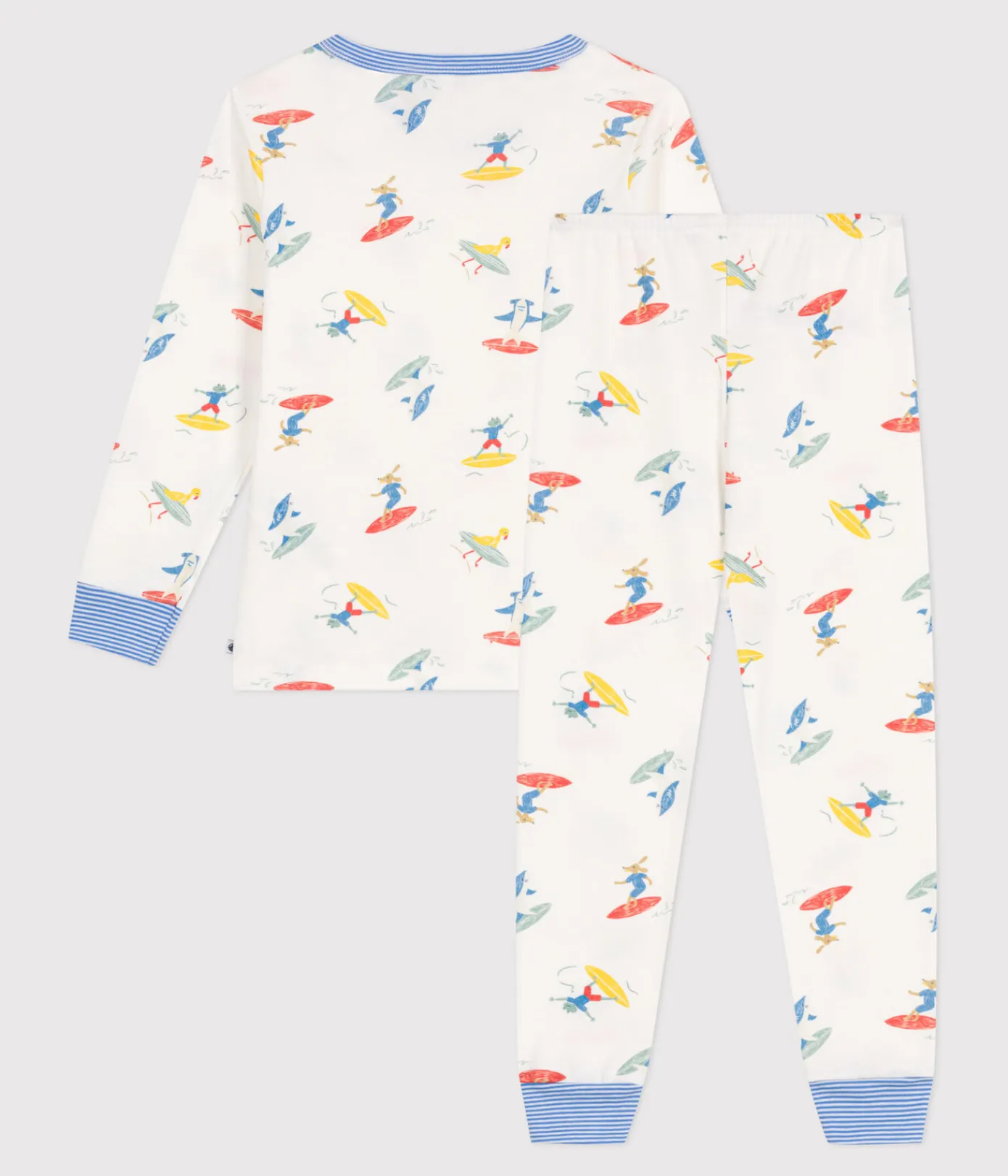 Petit Bateau Schlafanzüge, Pyjamas*Langärmeliger Kinder-Pyjama aus Baumwolle mit Surf-Motiven weiss MARSHMALLOW/weiss MULTICO