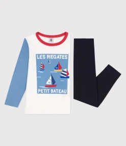 Petit Bateau Schlafanzüge, Pyjamas*Langärmeliger Kinder-Pyjama aus Baumwolle blau SMOKING/weiss MULTICO