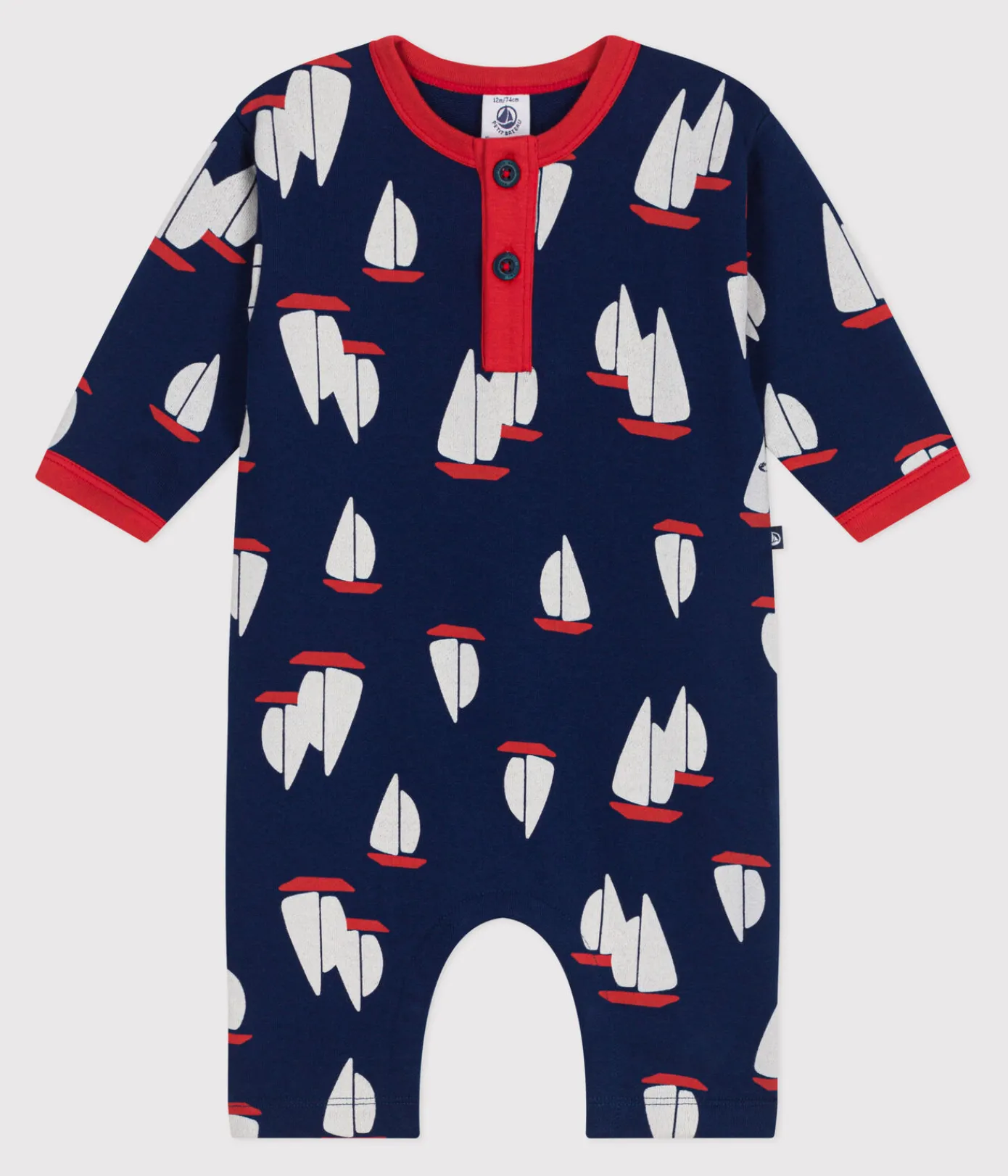 Petit Bateau Sets, Overalls & Latzhosen*Langärmeliger Strampler aus Baumwolle mit Schiffchenmuster blau MEDIEVAL/weiss MULTICO