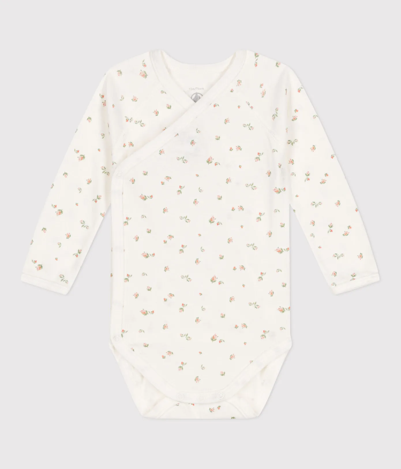 Petit Bateau Bodys|Newborn*Langärmeliger Wickelbody aus Baumwolle weiss MARSHMALLOW/ SALINE