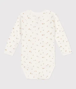 Petit Bateau Bodys|Newborn*Langärmeliger Wickelbody aus Baumwolle weiss MARSHMALLOW/ SALINE