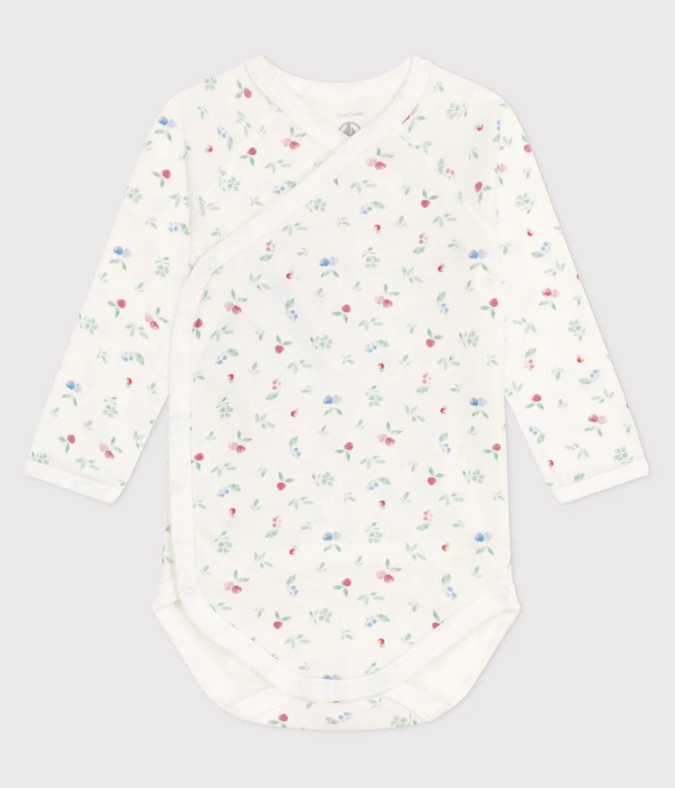 Petit Bateau Bodys|Newborn*Langärmeliger Wickelbody aus Baumwolle weiss MARSHMALLOW/weiss MULTICO