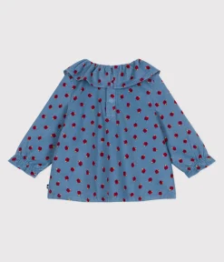 Petit Bateau T-Shirts, Oberteile*Langärmeliges Baby-Bluse aus Fein-Cord mit Apfel-Motiv blau ADRIATIC/ MULTICO