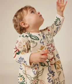 Petit Bateau Kleider*Langärmeliges Baby-Kleid weiss AVALANCHE/ MULTICO