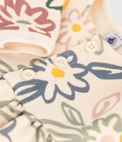 Petit Bateau Kleider*Langärmeliges Baby-Kleid weiss AVALANCHE/ MULTICO